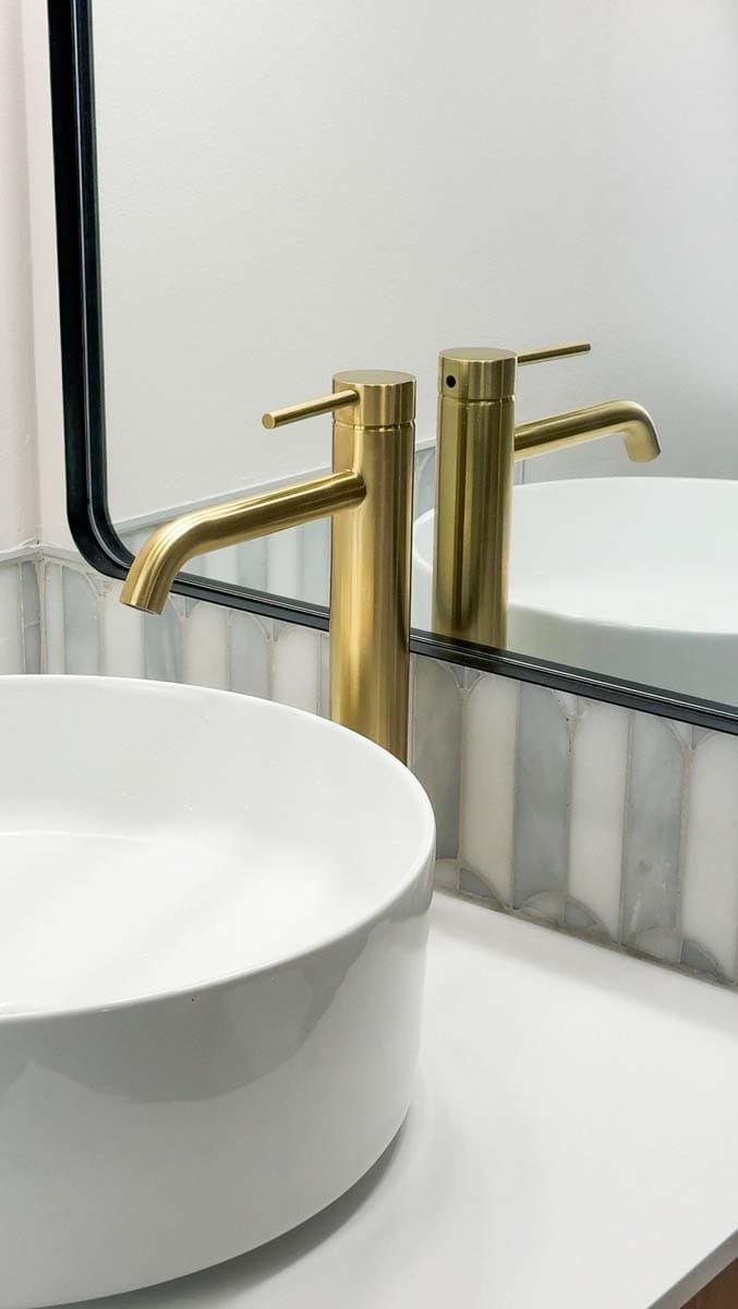 Brushed-Gold Vessel Sink — Vanities & Fixtures by Inside The House Calgary