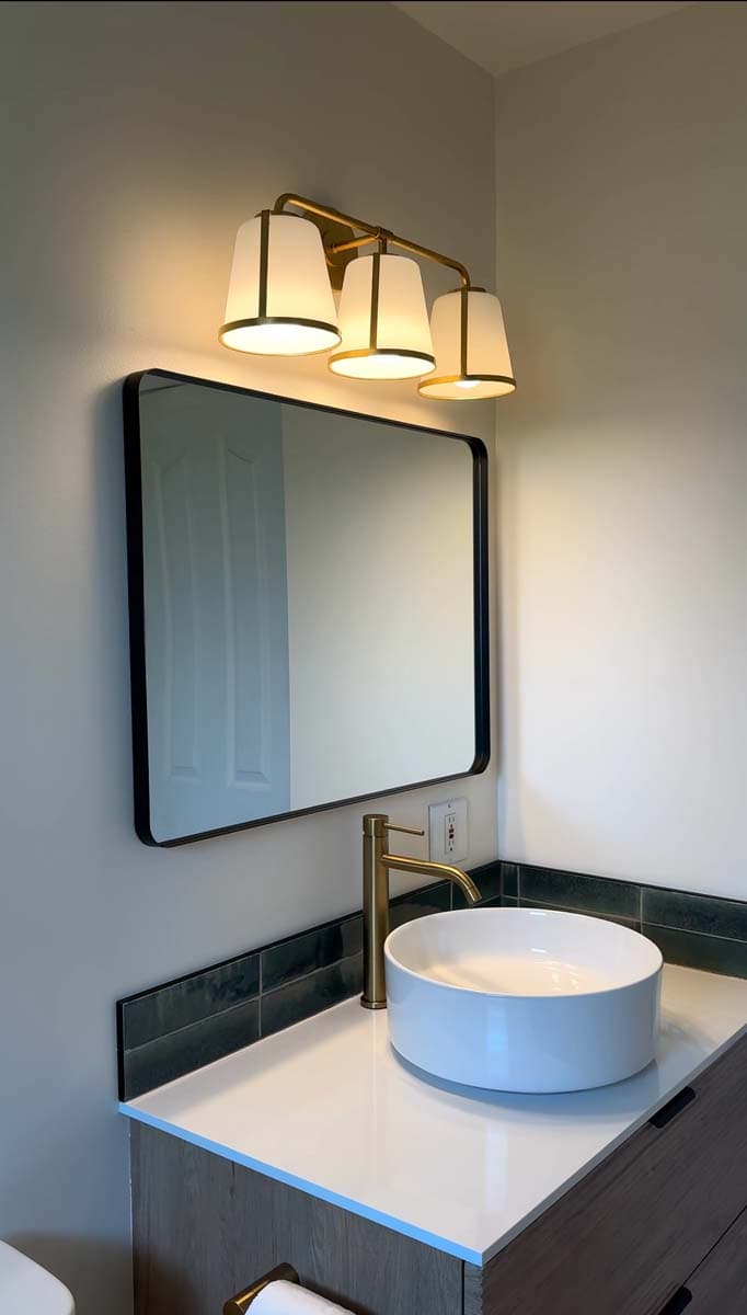 Gold Vessel-Sink Vanity — Bathroom Remodel by Inside The House Calgary