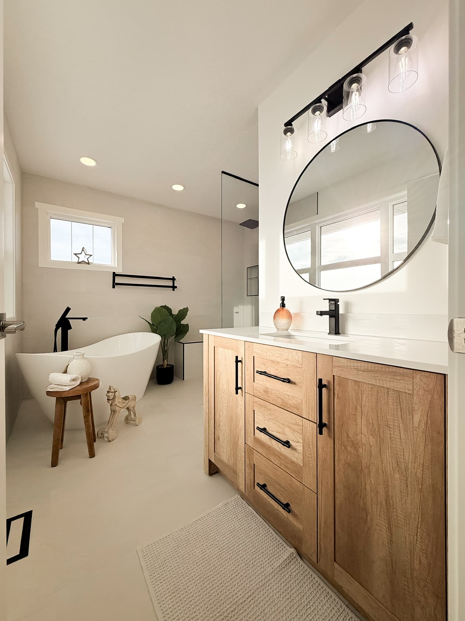 Warm-Oak Ensuite — Bathroom Remodel by Inside The House Calgary